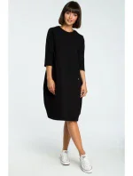 B083 Oversized šaty s predným vreckom - čierne B083 Oversized šaty s predným vreckom - čierne