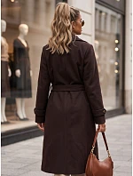 Dlhý dámsky kabát s dvoma radmi gombíkov a opaskom, čokoládovo hnedý, FashionStreet NY0804 Dlhý dámsky kabát s dvoma radmi gombíkov a opaskom, čokoládovo hnedý, FashionStreet NY0804