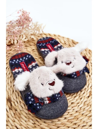 Dziecięce Kapcie Na Grubej Podeszwie z Misiem Szare Dasca