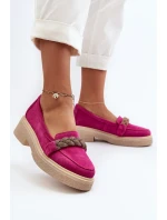Zazoo 3429/W Damskie Zamszowe Mokasyny Z Ozdobą Fuksja
