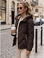 Dámska prešívaná bunda s kapucňou, hnedá, FashionStreet TY5944 Dámska prešívaná bunda s kapucňou, hnedá, FashionStreet TY5944