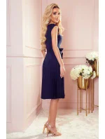 LILA - Tmavomodré dámske plisované šaty s krátkymi rukávmi 311-12