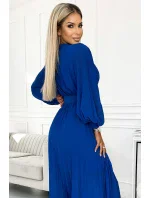 414-5 KLARA plisované šaty s opaskom a výstrihom - CHABROW 414-5 KLARA plisované šaty s opaskom a výstrihom - CHABROW