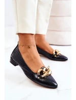 Skórzane Wężowe Czółenka Czarne Elissabeth