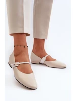 Skórzane Baleriny Damskie Na Płaskim Obcasie Laura Messi 2774 Beżowe