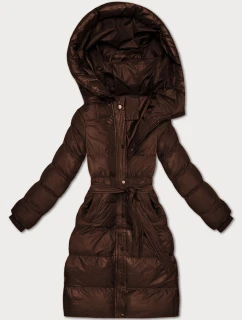 Čokoládová prešívaná zimná bunda J Style s opaskom (5M3253-158)