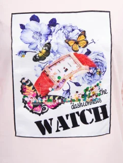 Blúzka s 3D grafikou Watch powder pink