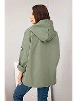 Dámska jarná bunda s kapucňou a sťahovacím pásom v khaki farbe