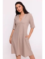 B280 Šaty s výstrihom do V - béžové B280 Šaty s výstrihom do V - béžové