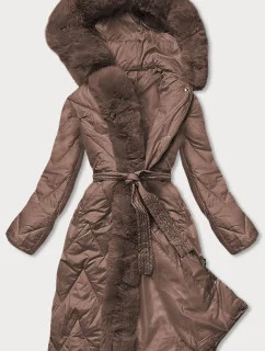 Dámska dlhá prešívaná zimná bunda hnedej farby (fm11-3)