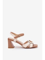 Eleganckie Skórzane Sandały Damskie Na Słupku D&A MR38-570 Beżowe