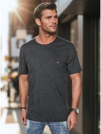 Pánske bavlnené základné tričko s výšivkou tmavosivé FashionStreet RX5634
