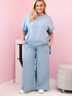 Dámska súprava nadmernej veľkosti v blúzke a nohaviciach z tencelu s viazankami Light Denim