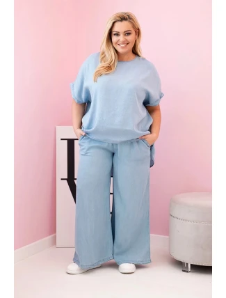Dámska súprava nadmernej veľkosti v blúzke a nohaviciach z tencelu s viazankami Light Denim