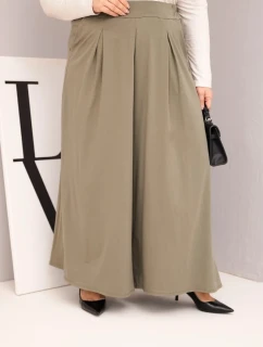 Dámske Plus veľkosť bavlnené nohavice so širokými nohami a voľným strihom Khaki