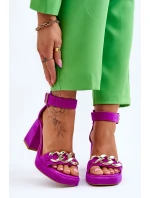 Damskie Zamszowe Sandały Na Masywnym Obcasie Lewski Shoes 3207 Fuksja