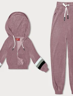 Dámska tepláková súprava s farebnými vložkami ružová (AMG-346A)