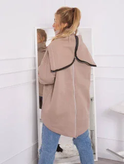 Zateplená mikina so zipsom na chrbte tmavo béžová