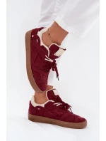 Sneakersy Damskie Na Platformie Ocieplane Futerkiem Bordowe Solvia
