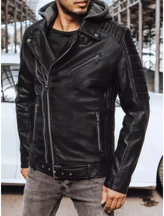 Pánska kožená bunda čierna FashionStreet TX4244