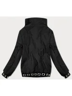 Krátka čierna dámska bunda so stojačikom (B8016-1)