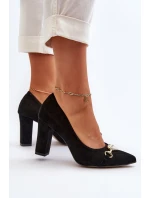 Zazoo 2453/OS Zamszowe Czółenka Na Słupku Z Sercem Czarne