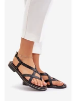 Skórzane Płaskie Sandały Z Przeplatającymi Się Paseczkami Zazoo 40429 Czarne Skórzane Płaskie Sandały Z Przeplatającymi Się Paseczkami Zazoo 40429 Czarne
