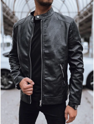 Pánska kožená bunda čierna FashionStreet TX4717