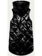 Lesklá čierna vesta s kapucňou (7005BIG)