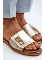 Zazoo Elegantné dámske kožené papuče zlaté