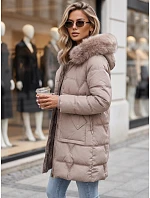 Dámska zimná prešívaná bunda s kapucňou, svetlo béžová, FashionStreet TY5823 Dámska zimná prešívaná bunda s kapucňou, svetlo béžová, FashionStreet TY5823