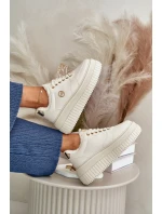 Sneakersy Buty Sportowe Damskie Ocieplane Na Masywnej Podeszwie Beżowe Ardiela