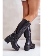 Skórzane Kozaki Damskie Przed Kolano Lewski 3432 Czarne