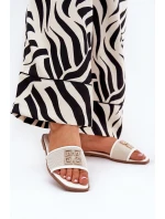 Eleganckie Klapki Damskie Z Ozdobą Na Płaskim Obcasie Białe Lovehia