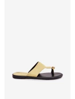 Dámské ploché eko kožené nazouváky se zlatým detailem Žluté Lavessa