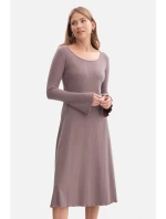 B308 Rebrované midi šaty - kakaové