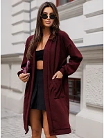Dlhý dámsky oversize kardigán s vreckami, bordová farba, FashionStreet MY2584