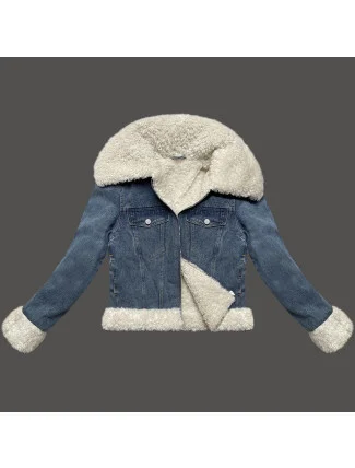 Džínsová bunda s podšívkou z jahňacej kože J Style blue/ecru (11Z8217)