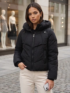 Dámska zimná prešívaná bunda s kapucňou, čierna, FashionStreet TY6082