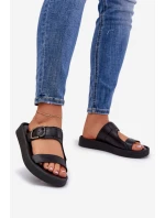 Skórzane Klapki Damskie Na Platformie Zazoo 3024 Czarne