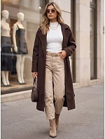 Dámsky dvojradový kabát s opaskom, hnedý, FashionStreet NY0785