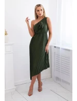 Plisované šaty s khaki kvetom