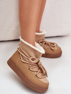 Śniegowce Damskie Na Platformie Ocieplane Futerkiem Camel Aziara