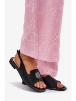 Eleganckie Sandały Damskie Na Płaskim Obcasie Z Ozdobą S.Barski KV51-082 Czarne