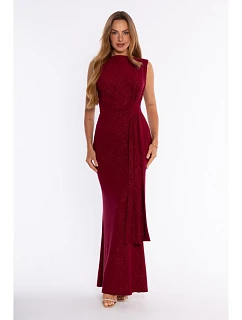 M922 - Elegant shimmering evening dress with drape sash – maroon