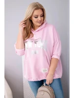 Dámska plus size mikina z viskózy s kapucňou a klokaním vreckom svetlo ružová Dámska plus size mikina z viskózy s kapucňou a klokaním vreckom svetlo ružová