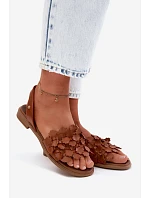 Kožené sandály na nízkém podpatku Zazoo 40468 Hnědé