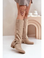 Semišové čižmy na nízkom podpätku s návlekmi na kolená Light Beige Zazoo 3444/O Semišové čižmy na nízkom podpätku s návlekmi na kolená Light Beige Zazoo 3444/O