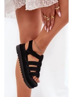 Sandały Damskie Na Platformie Eko Zamszowe Czarne Filisenia