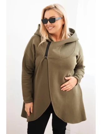 Dámska mikina s kapucňou Plus Size s asymetrickým zipsom khaki